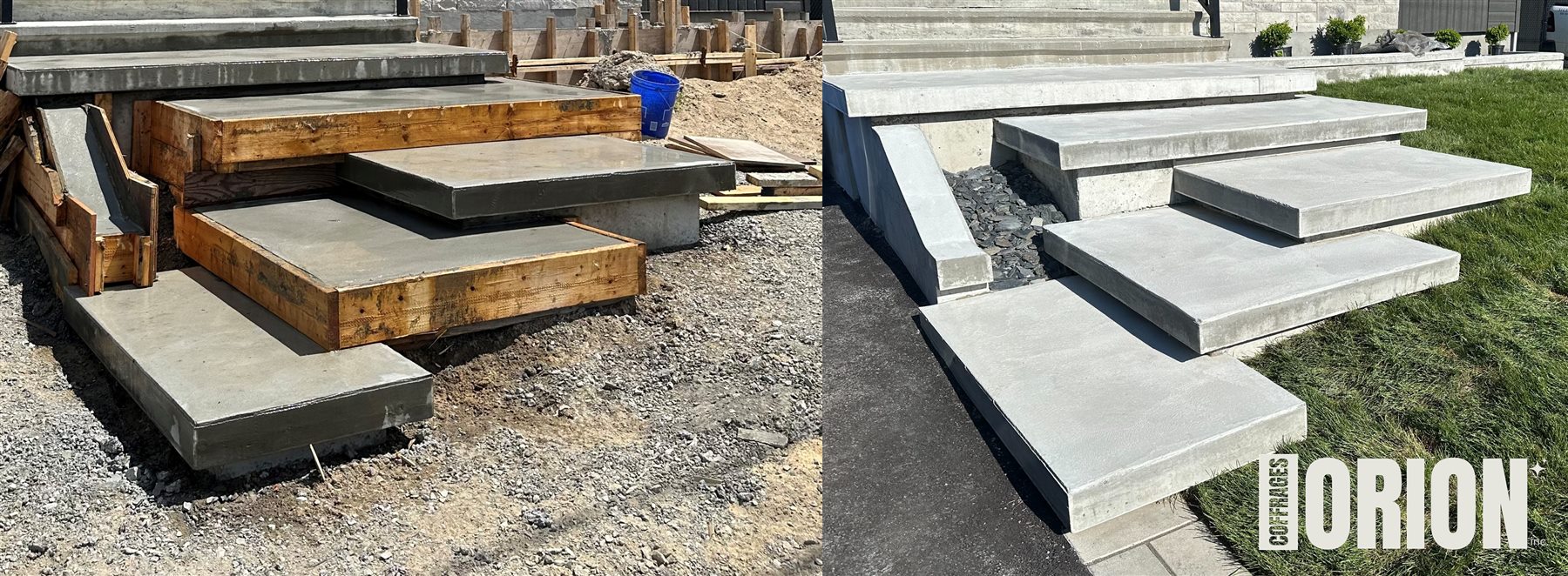 Escalier résidentiel flottant en béton, avant et après